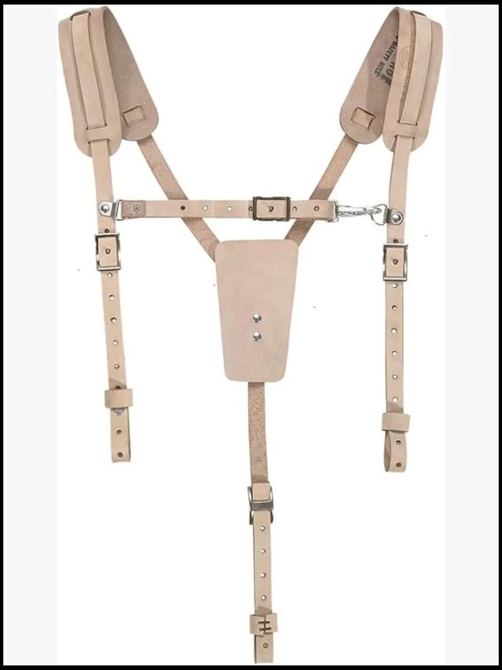 Soft Leather Work Belt Suspenders, Adjustable Hook Buckle